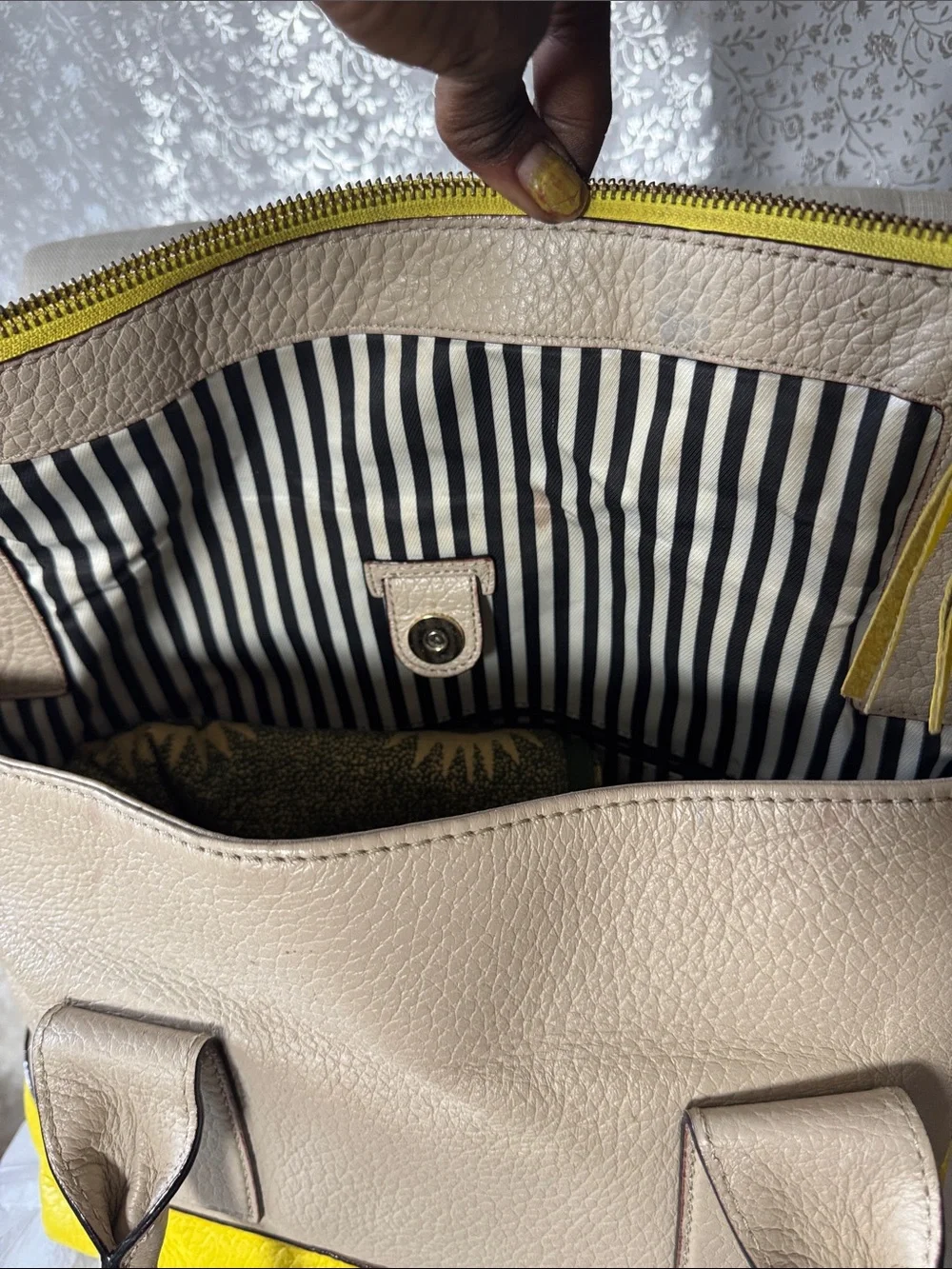 kate spade Cream and Yellow Leather Shoulder Bag with Tassel